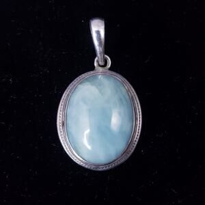 Oval Pendant w/ Blue Stone in 925 Sterling Silver Setting